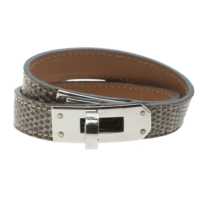 

Hermes Kelly Double Tour Ombre Lizard Palladium Plated Bracelet, Brown