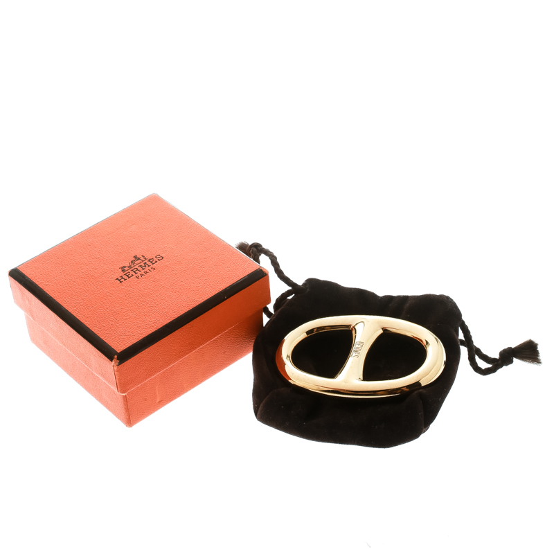 Hermes Scarf Ring Chaine D'Ancre Gold Tone w/Pouch & Box – Carre de Paris