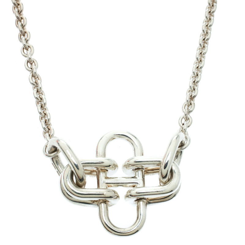 Pre Owned Hermes Rose De Mer Silver Long Station Necklace