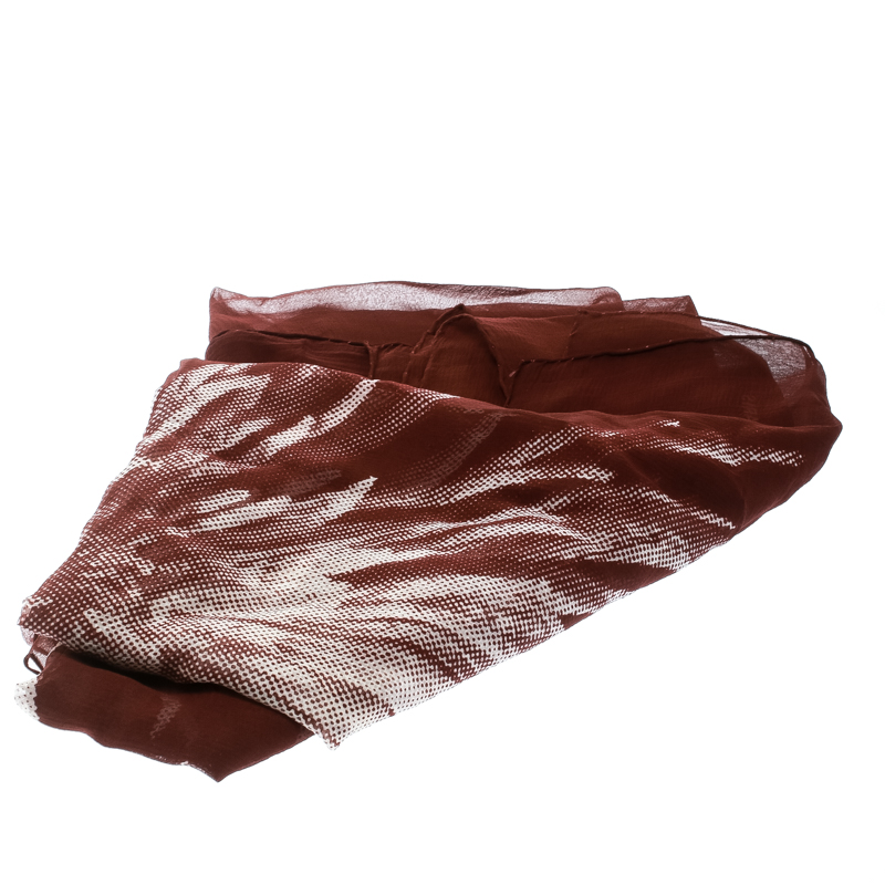 

Hermes Brown and White Floral Print Silk Chiffon Square Scarf