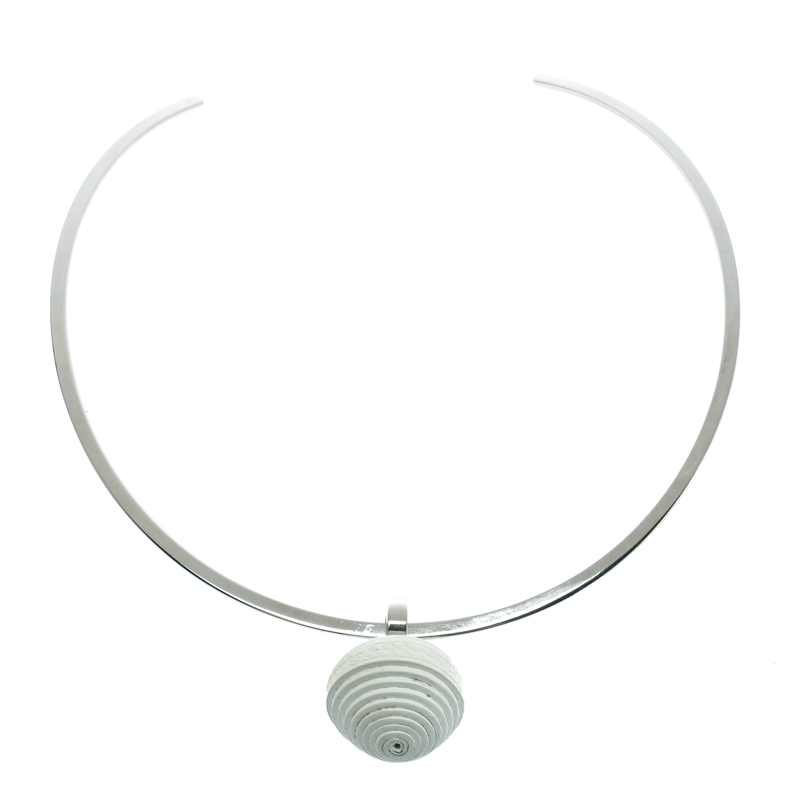 

Hermes Jojoba White Leather Ball Stainless Steel Choker Necklace