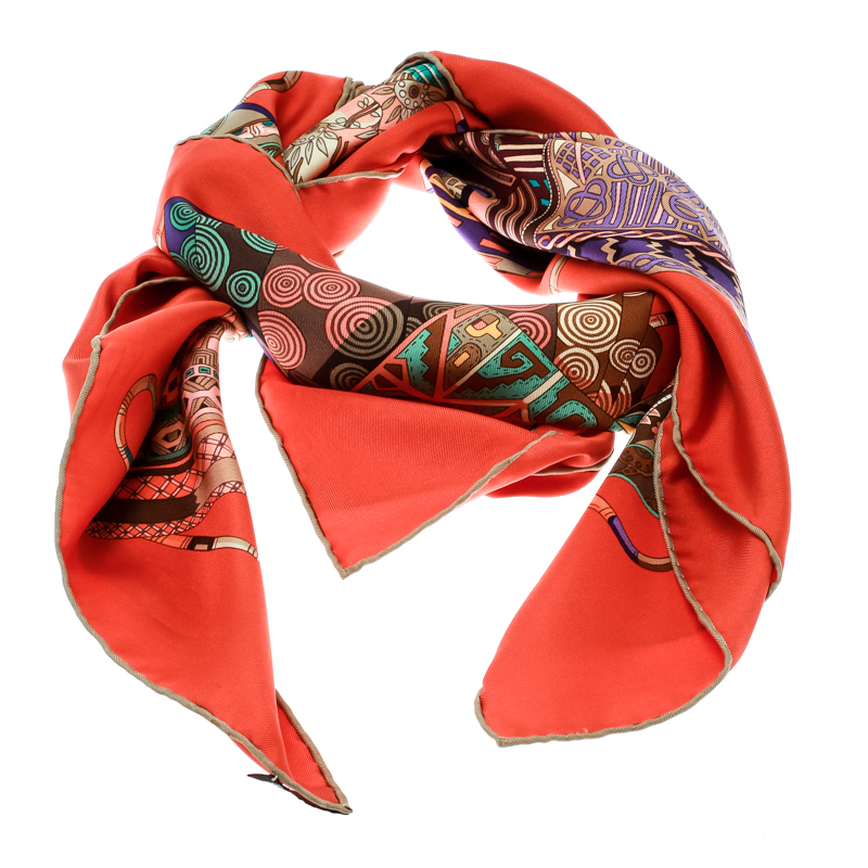 

Hermes Multicolor Voyage en Etoffes Printed Silk Square Scarf