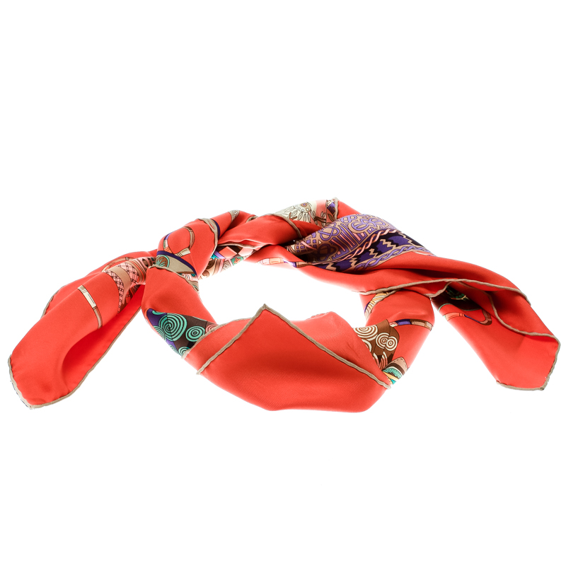 Pre Owned Hermes Multicolor Voyage en Etoffes Printed Silk Square Scarf
