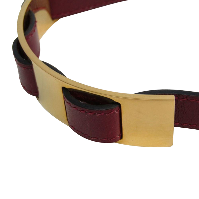 

Hermes Gold Tone and Bordeaux Leather Choker Necklace, Multicolor