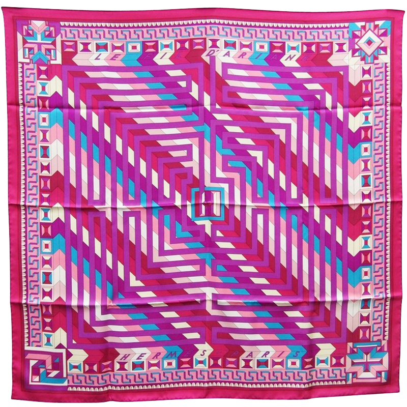 

Hermes Pink and Purple Silk Le Fil D'Ariane Twill Scarf