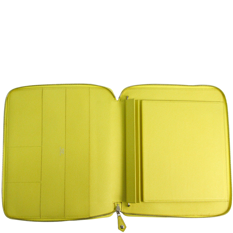

Hermes Soufre Epsom Leather e-ZIP iPad Case, Green