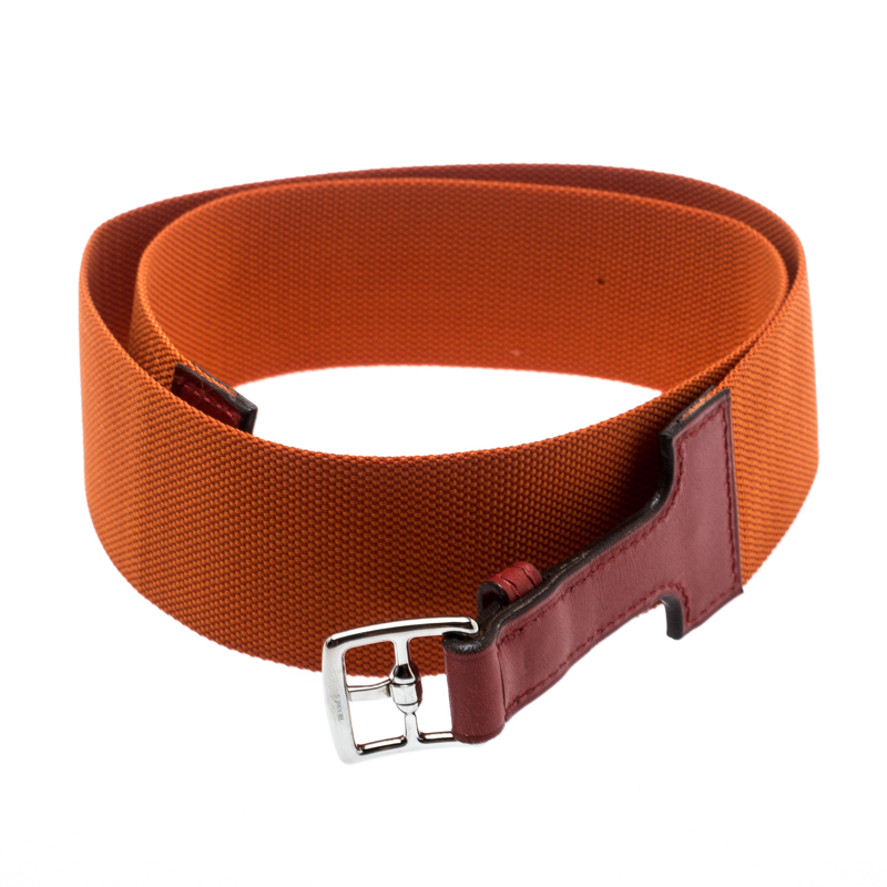 

Hermes Orange Nylon and Leather Belt Size
