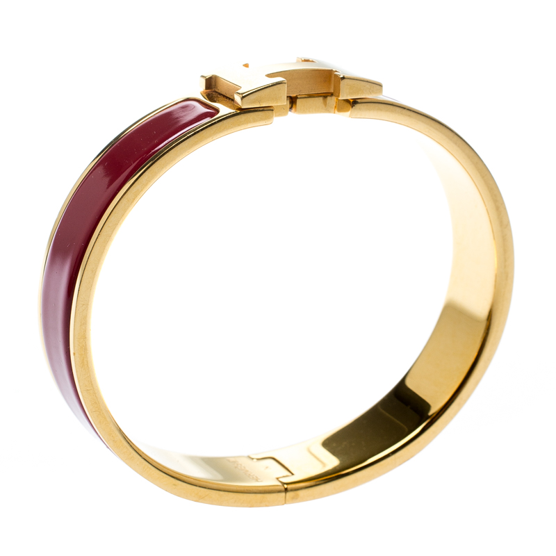 

Hermes Clic Clac H Rouge de Chine Enamel Gold Plated Narrow Bracelet PM, Red