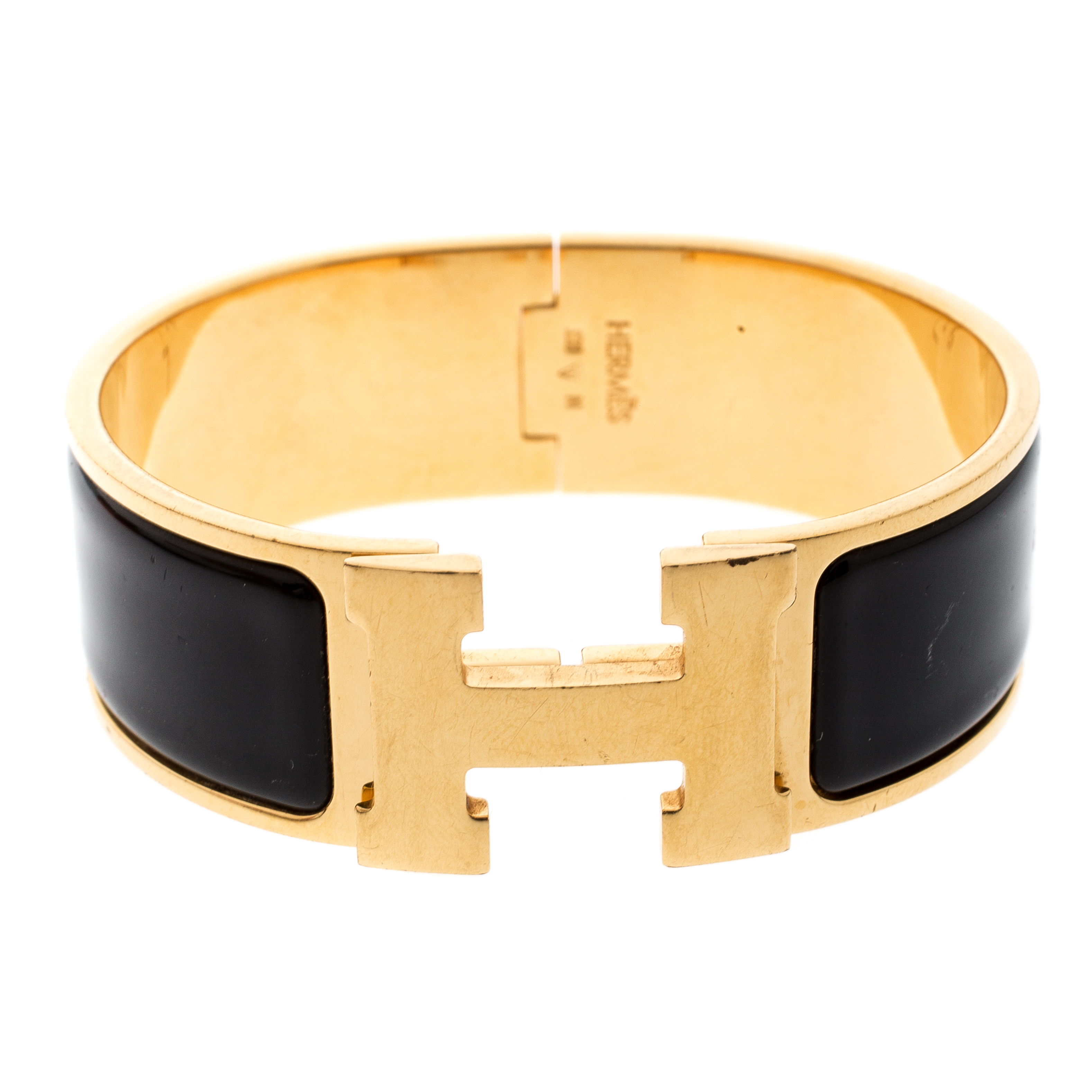 Hermes Clic Clac H Black Enamel Gold Plated Wide Bracelet PM Hermes ...