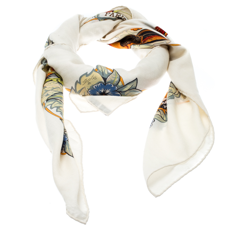 

Hermes Cream Jungle Love Print Cashmere and Silk Square Shawl