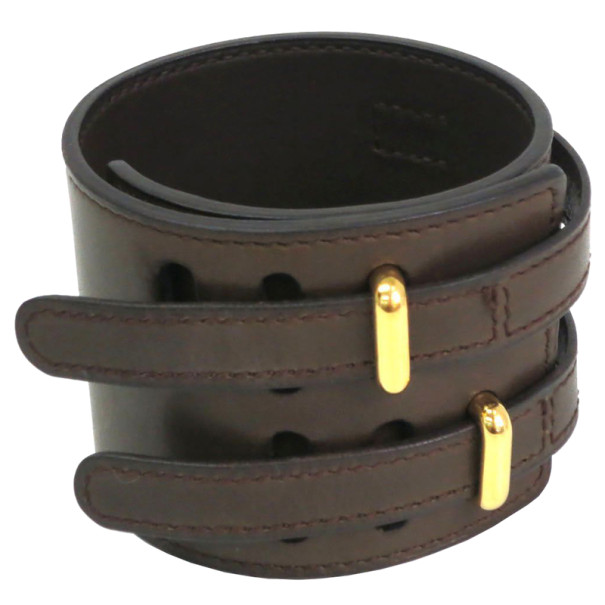 Hermes Dark Brown Leather Wide Bracelet 