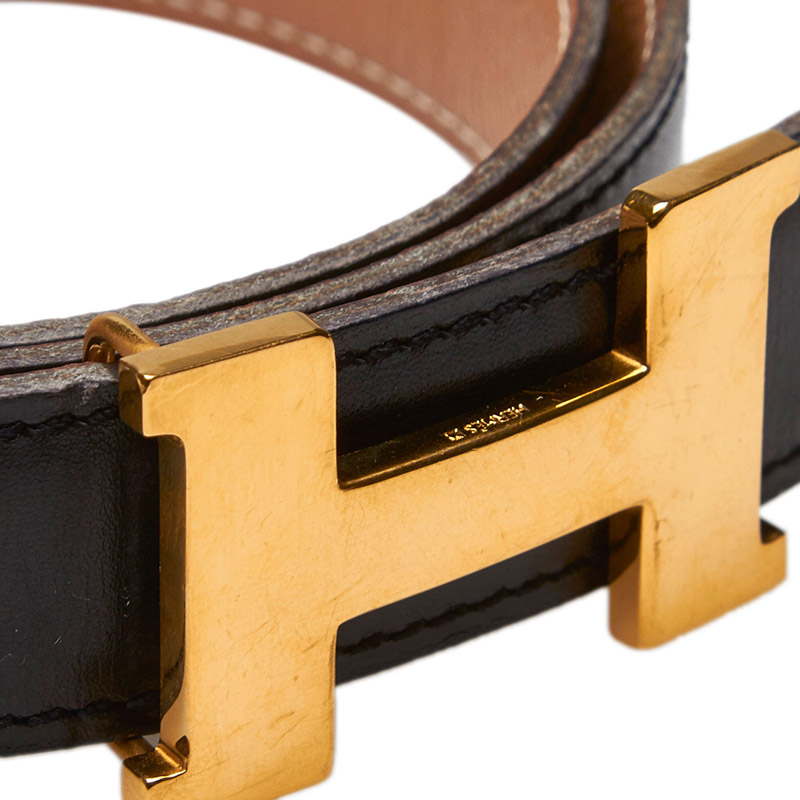 

Hermès Black Leather Gold Buckle Constance Belt