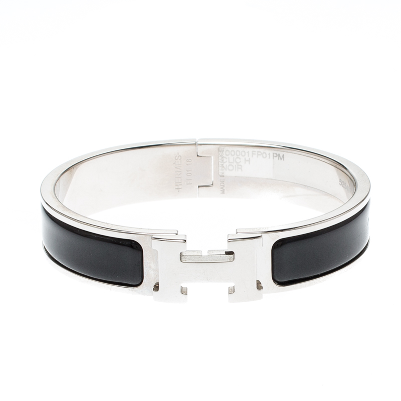 Hermes Narrow Clic H Bracelet (Noir/Palladium Plated) - PM