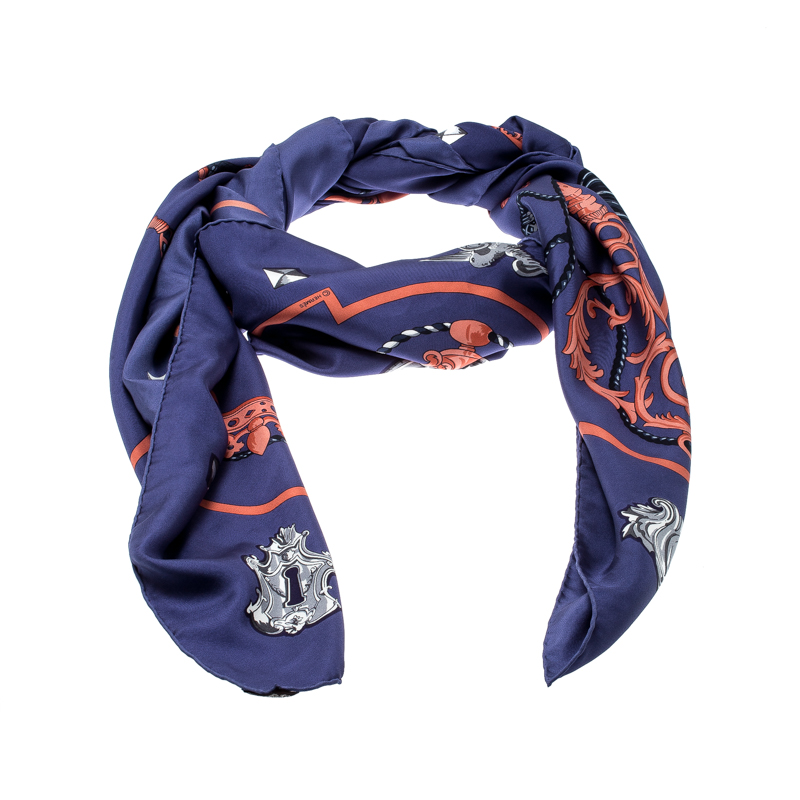 

Hermes Blue Les Clefs Printed Silk Square Scarf