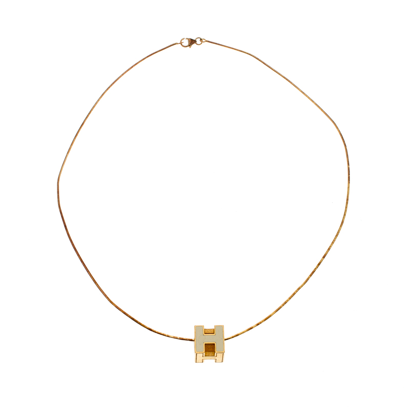 

Hermes Cage d'H White Enamel Gold Plated Pendant Necklace