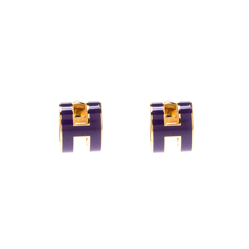 Hermes Pop H Purple Lacquered Gold Plated Stud Earrings Hermes | The