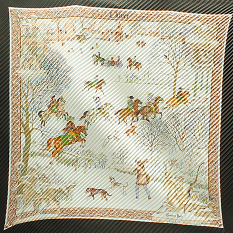 

Hermes Green Lâhiver Cashmere Plisse Silk Scarf