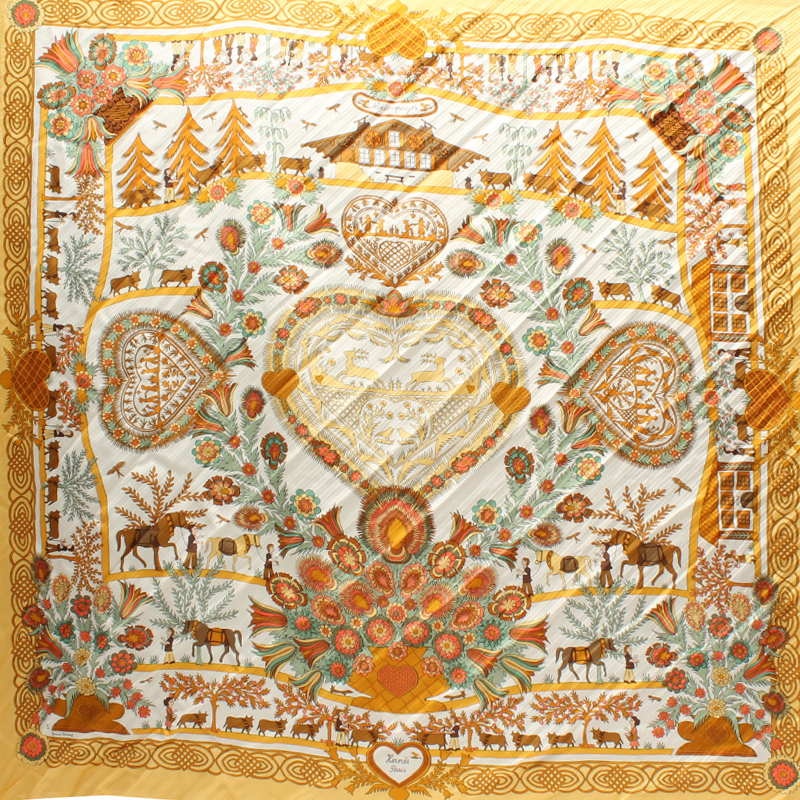 

Hermes Yellow Printed Pleated Silk Scarf