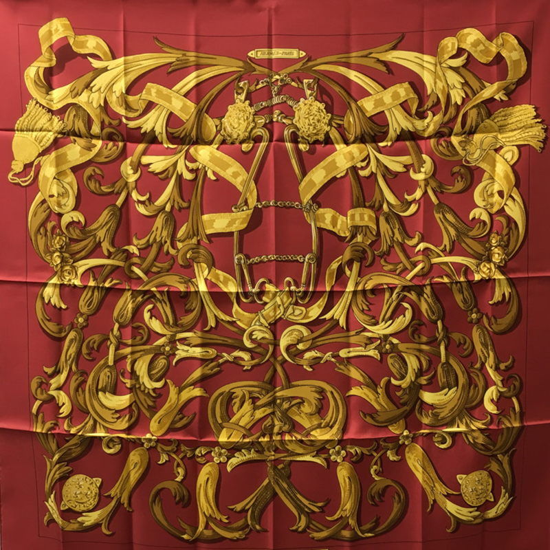 

Hermes Red Printed Square Silk Scarf