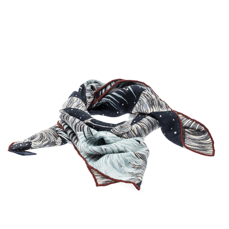 Pre Owned Hermès Blue Cashmere and Silk Awooooo Scarf 100 Square Scarf