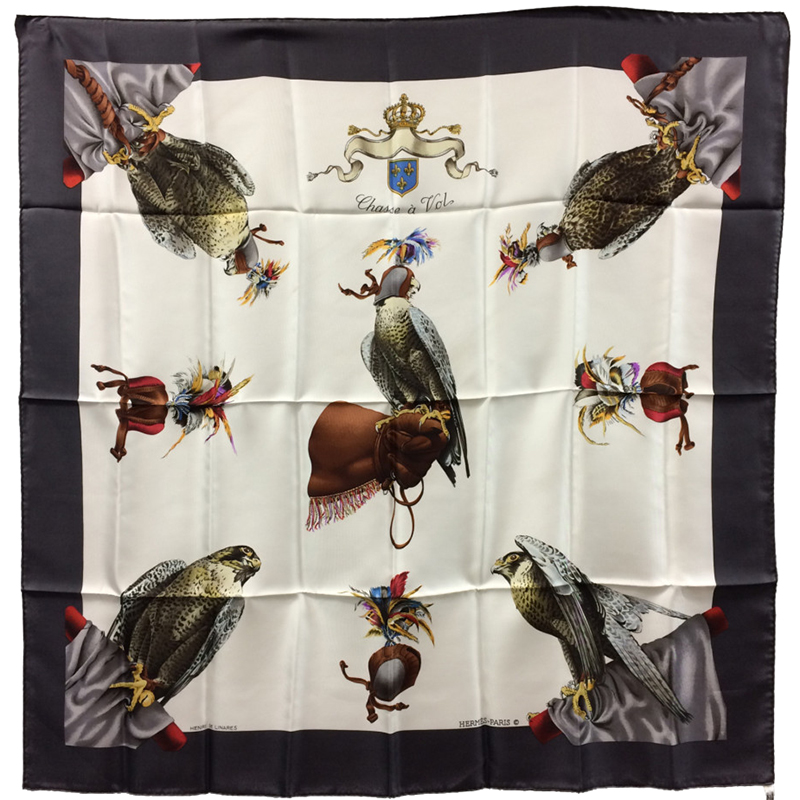 Pre Owned Hermes White/Black Silk Petite Main Scarf 90cm