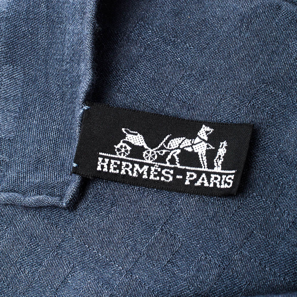 Hermes Slate Grey Cashmere Silk Façonnée Grand H Jacquard Scarf