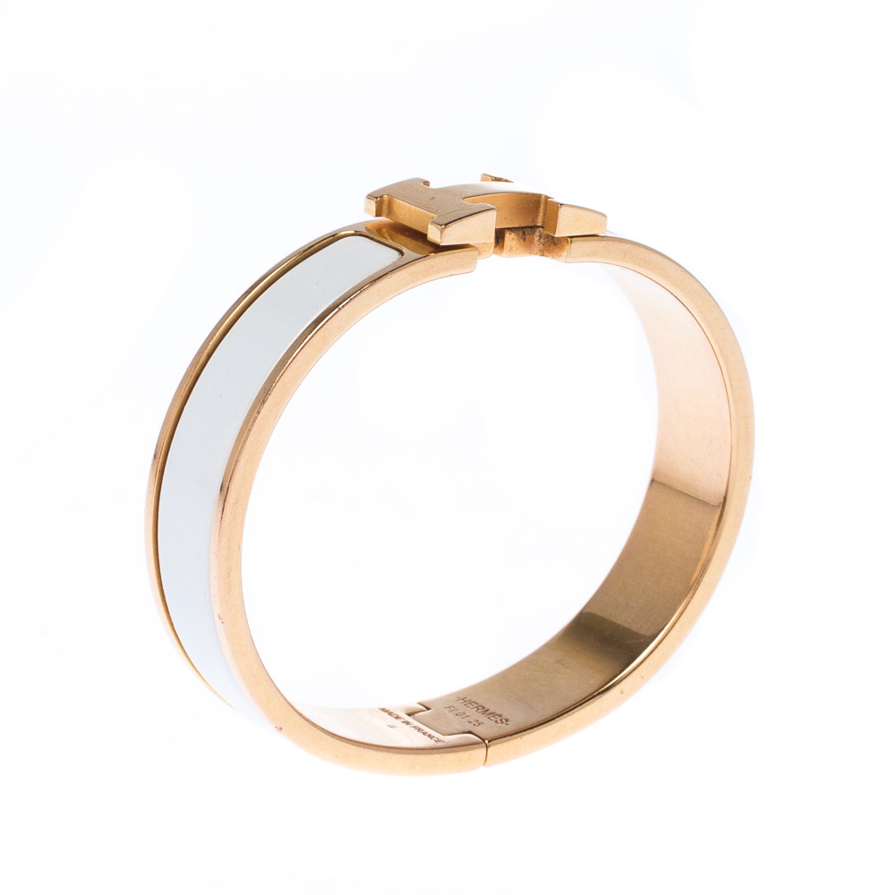 

Hermes Clic Clac H White Enamel Gold Plated Narrow Bracelet PM