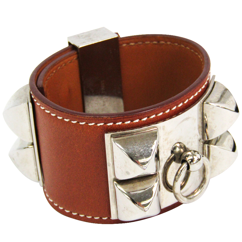 

Hermes Collier De Chien Brown Leather Palladium Cuff Bracelet