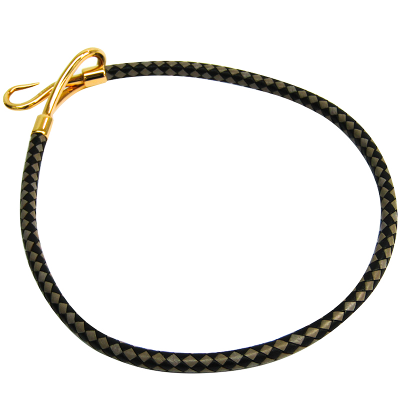 

Hermes Jumbo Gray Woven Leather Gold Pleated Bracelet, Black