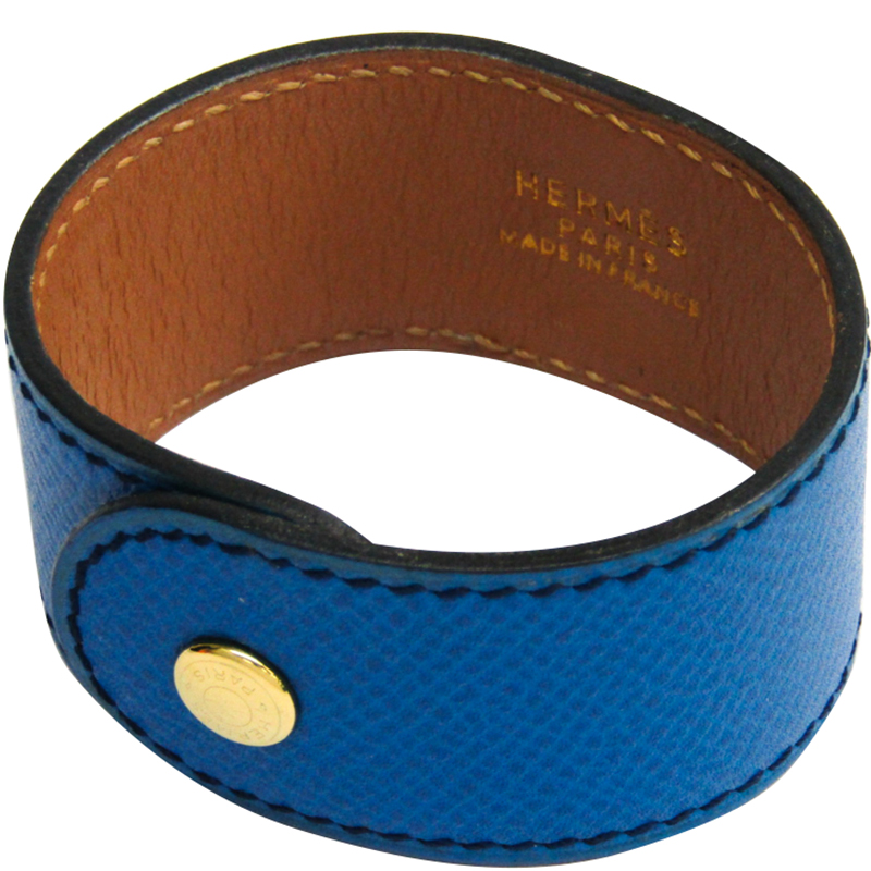 

Hermes Medor Blue Courchevel Leather Gold Pleated Bracelet