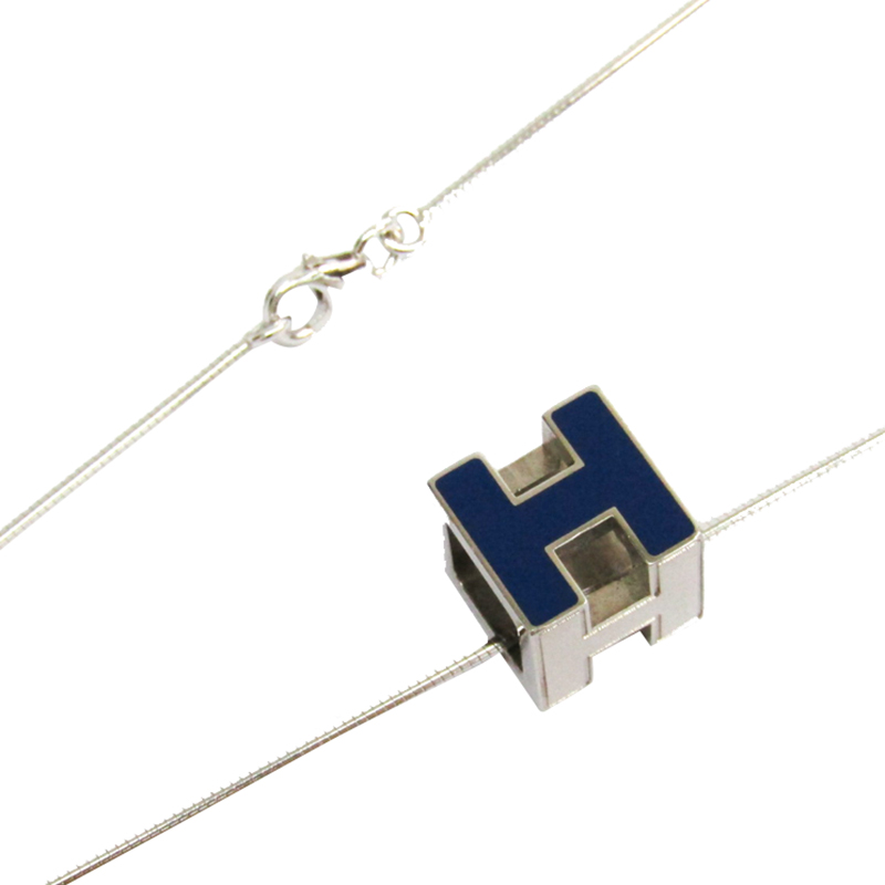 

Hermes Cage d'H Blue Enamel Silver Tone Necklace