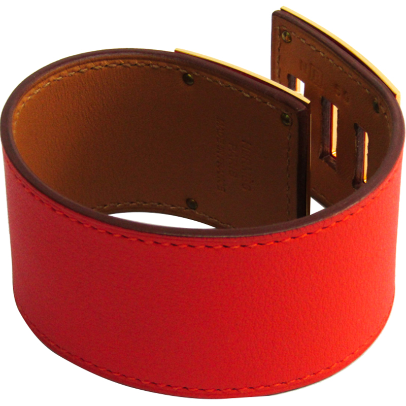 

Hermes Kelly Dog Red Leather Gold Pleated Bracelet