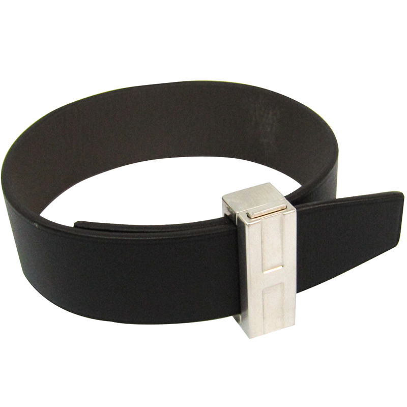 

Hermes Black Leather Silver Bracelet