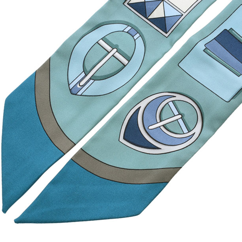 

Hermes Blue Silk Twilly Pattern Scarf