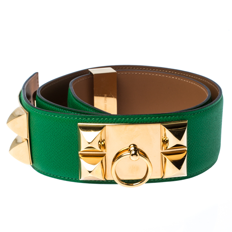 

Hermes Bamboo Epsom Leather Collier De Chien Belt, Green