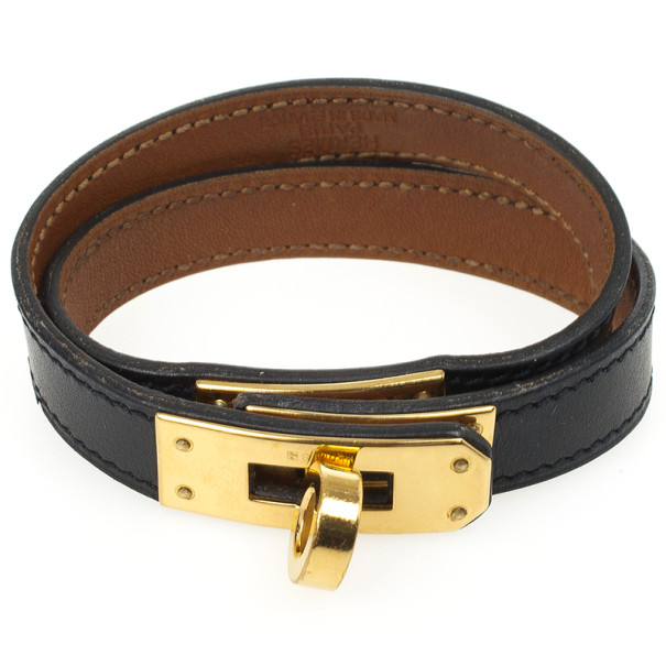 Pre Owned Hermès Black Kelly Double Tour Leather Bracelet