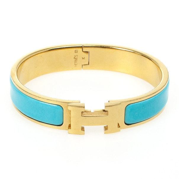 Hermes Clic-Clac H Bleu Enameld Gold Plated Bracelet