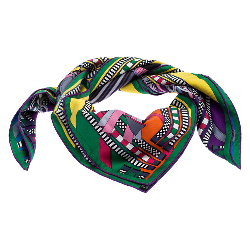 Pre Owned Hermes Multicolor Printed Brides Et Gris Gris Silk Scarf