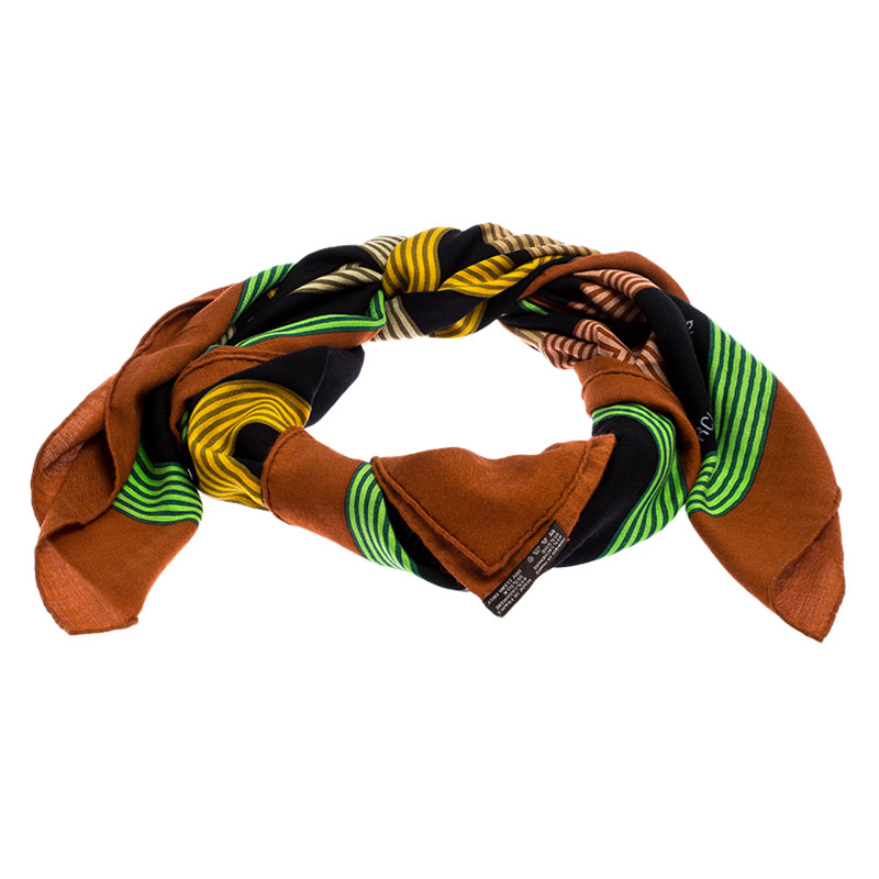 Pre Owned Hermes Multicolor Printed Silk and Cashmere Circuit 24 Fabourg Shawl