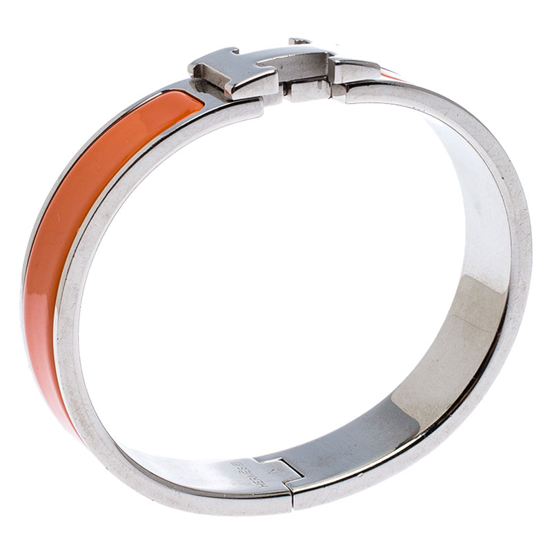 

Hermes Clic H Orange Enamel Palladium Plated Bracelet PM