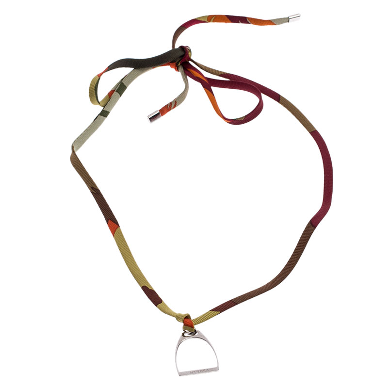 Hermes Multicolor Tourbillon de Couleurs Stirrup Charm Silk Bracelet