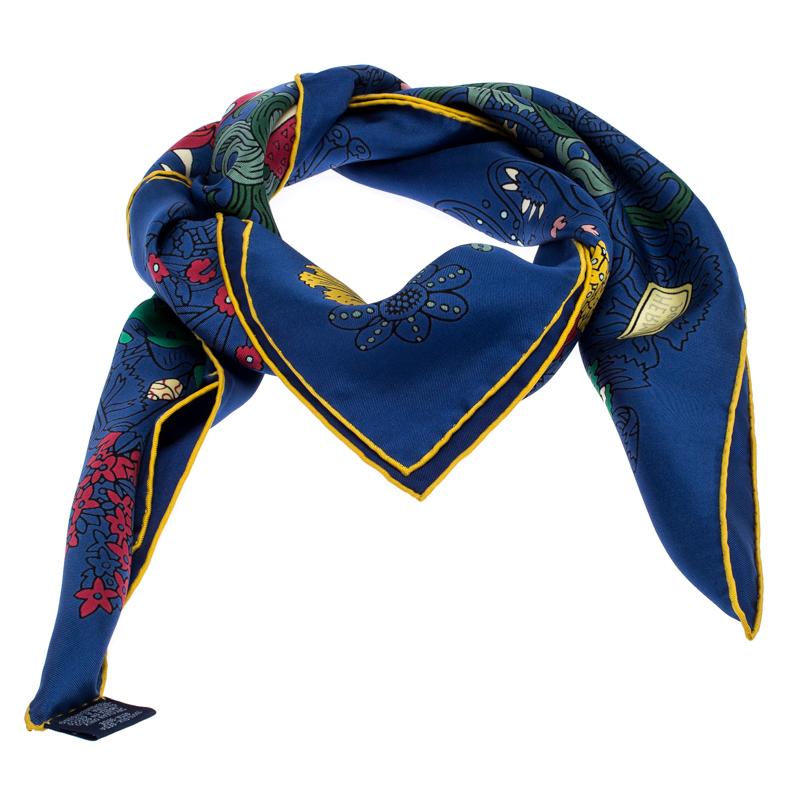 

Hermes Navy Blue Cache Cache Fleuri Printed Silk Scarf