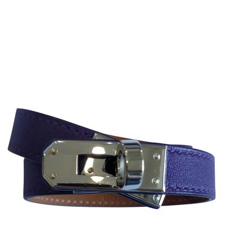 

Hermes Kelly Double Tour Purple Leather Palladium Plated Wrap Bracelet