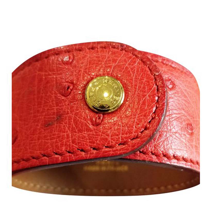 

Hermes Medor Red Ostrich Leather Gold Plated Bracelet