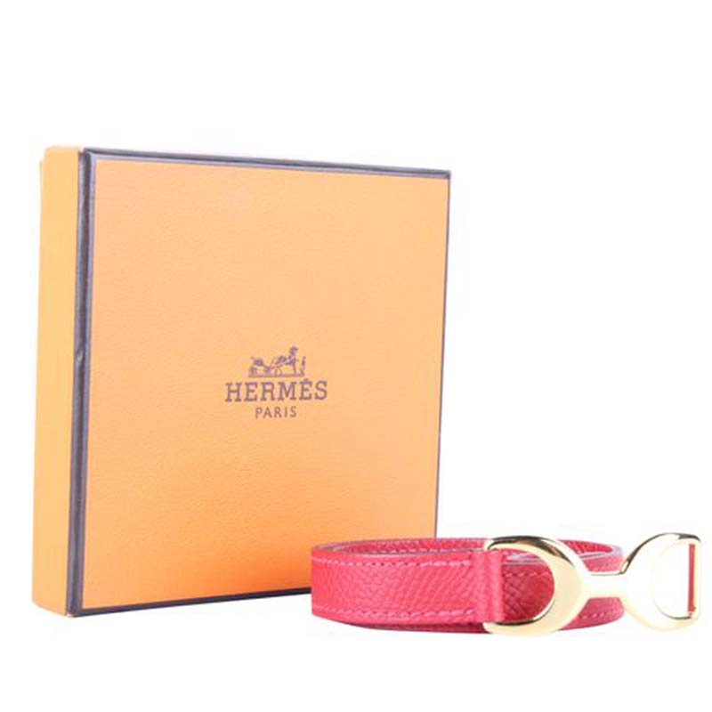 

Hermes Double Tour Red Leather Gold Plated Bracelet