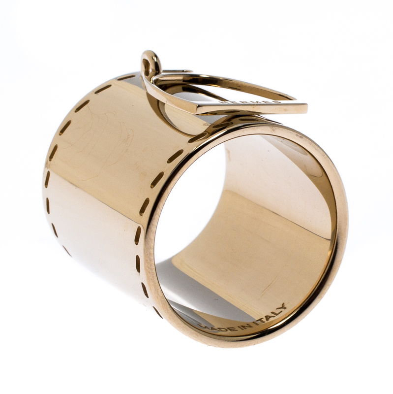 Pre Owned Hermes Etrier Gold Tone Scarf Ring