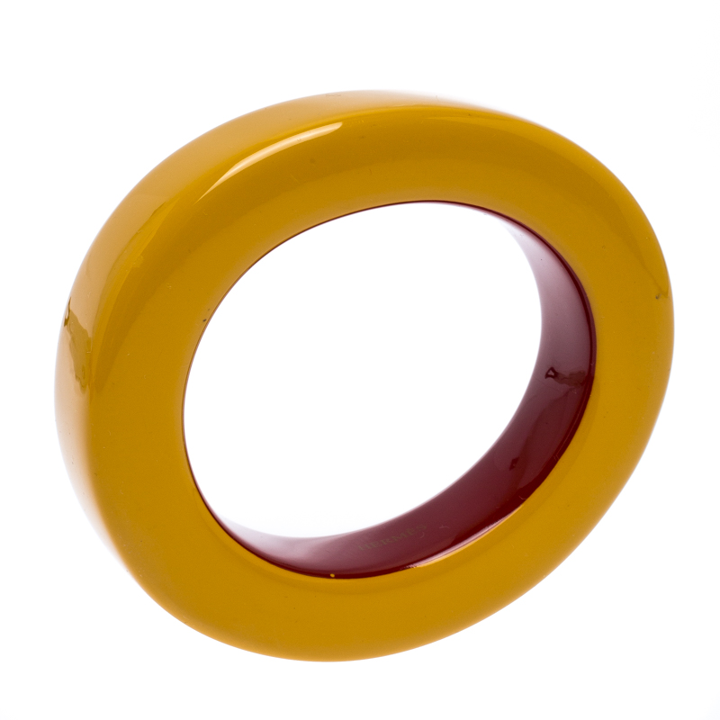 

Hermes Ariodante Yellow Red Lacquered Wooden Chunky Bangle Bracelet