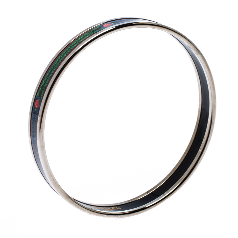 

Hermes Multicolor Printed Enamel Palladium Plated Narrow Bangle Bracelet