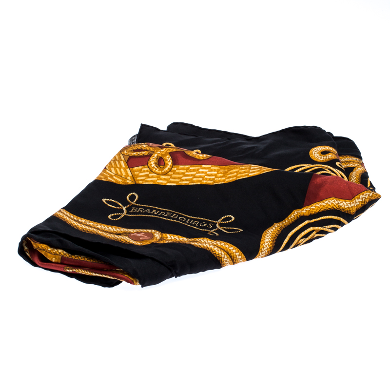 

Hermès Black and Gold Brandebourgs Silk Twill Scarf