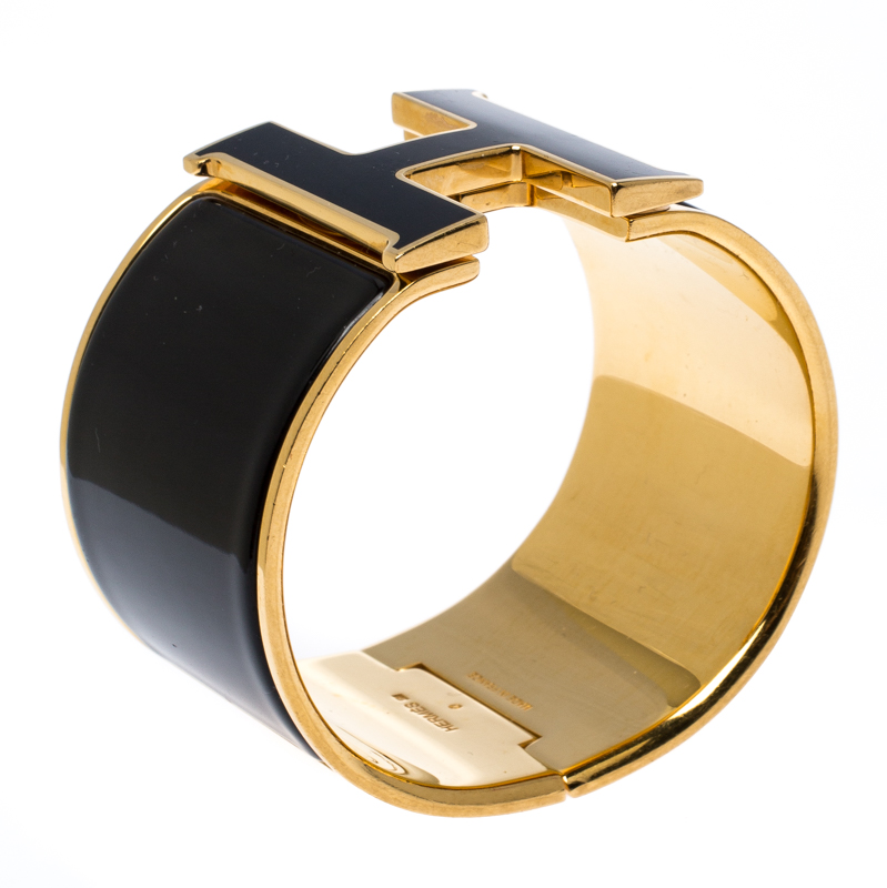 

Hermes Clic Clac H Black Enamel Gold-Plated Extra Wide Bracelet PM
